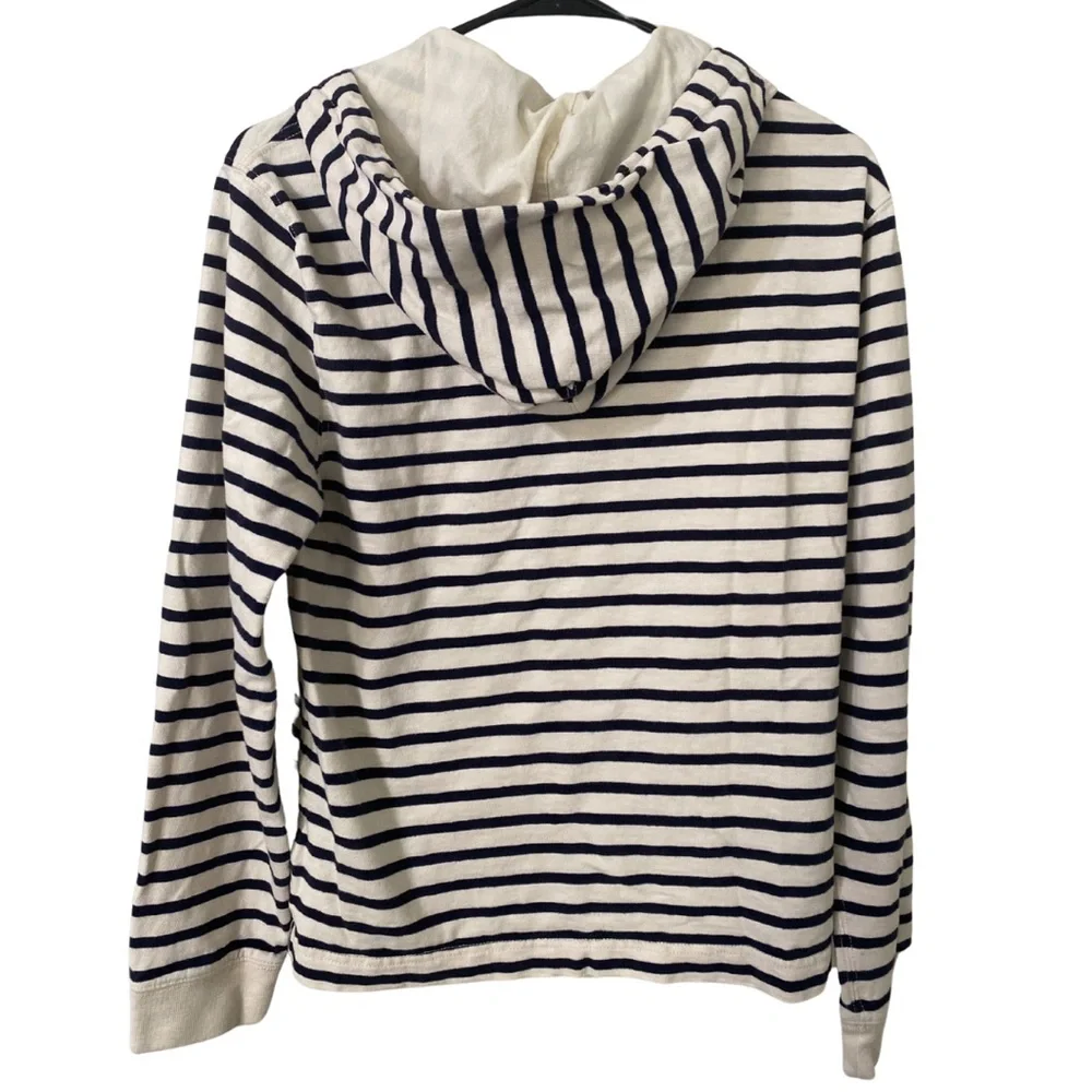J.Crew Navy and Cream Striped Cotton Hoodie
